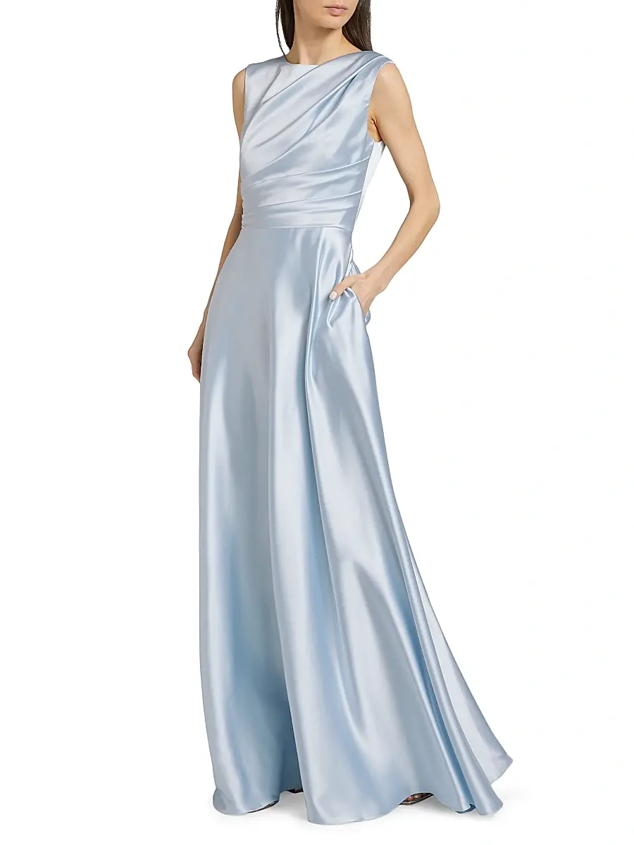 Amsale Women's Draped Boatneck Satin Gown | Thumbnail 4 Amsale Women's Draped Boatneck Satin Gown | Thumbnail 4