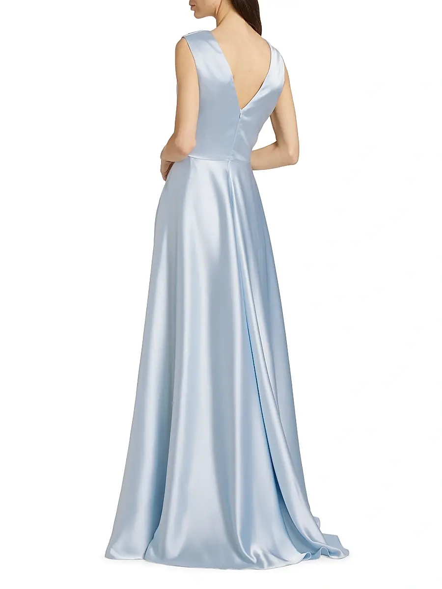 Amsale Women's Draped Boatneck Satin Gown | Thumbnail 5 Amsale Women's Draped Boatneck Satin Gown | Thumbnail 5