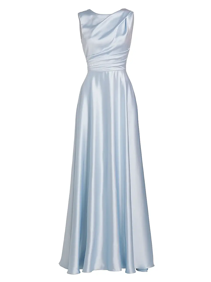 Amsale Women's Draped Boatneck Satin Gown - Ice | Image 1 Amsale Women's Draped Boatneck Satin Gown - Ice | Image 1