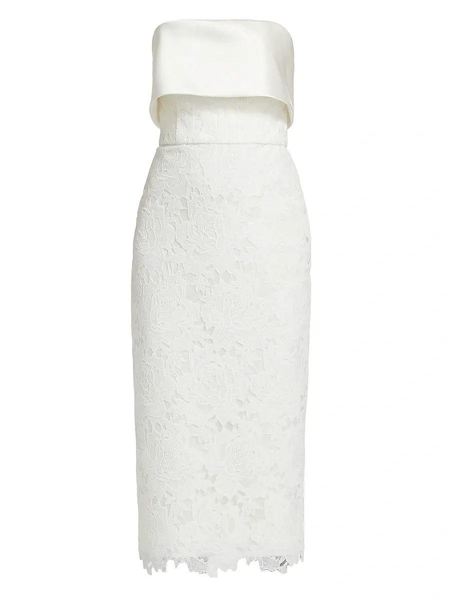 Amsale Women's Lace Strapless Column Midi-Dress - | Image 1 Amsale Women's Lace Strapless Column Midi-Dress - | Image 1