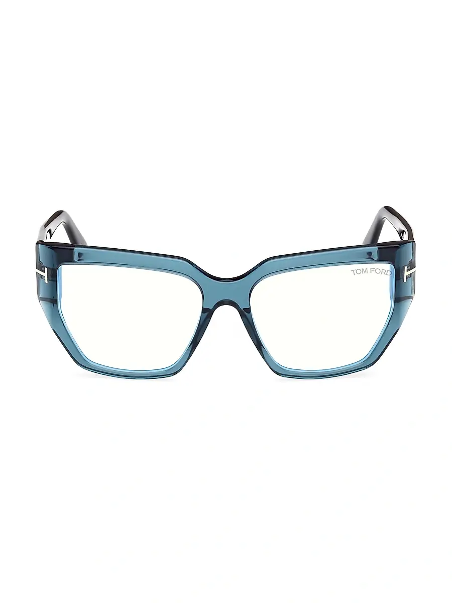 TOM FORD Women's 54MM Blue Block Square Eyeglasses - Transparent Dark Teal | Thumbnail 2 TOM FORD Women's 54MM Blue Block Square Eyeglasses - Transparent Dark Teal | Thumbnail 2