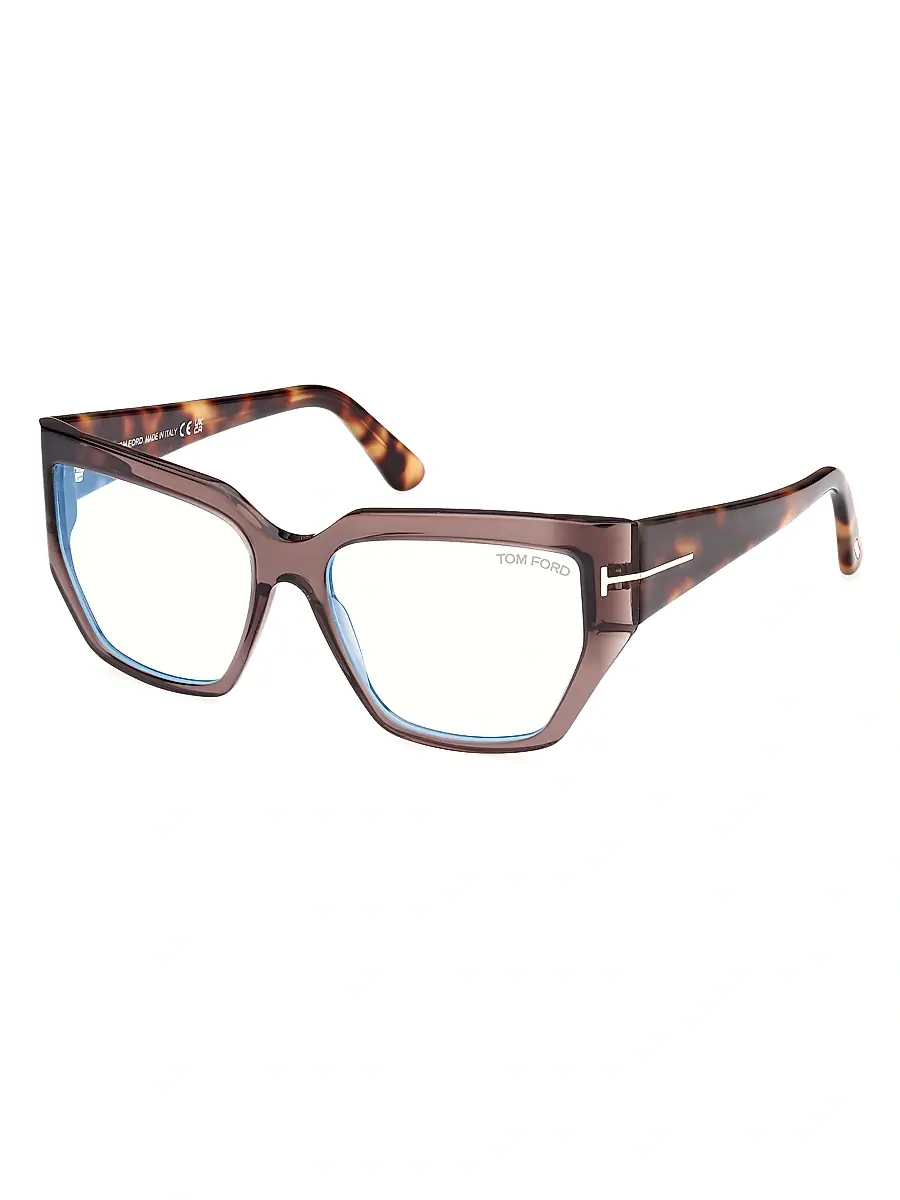 TOM FORD Women's 54MM Blue Block Square Eyeglasses - Transparent Dark Teal | Thumbnail 6 TOM FORD Women's 54MM Blue Block Square Eyeglasses - Transparent Dark Teal | Thumbnail 6