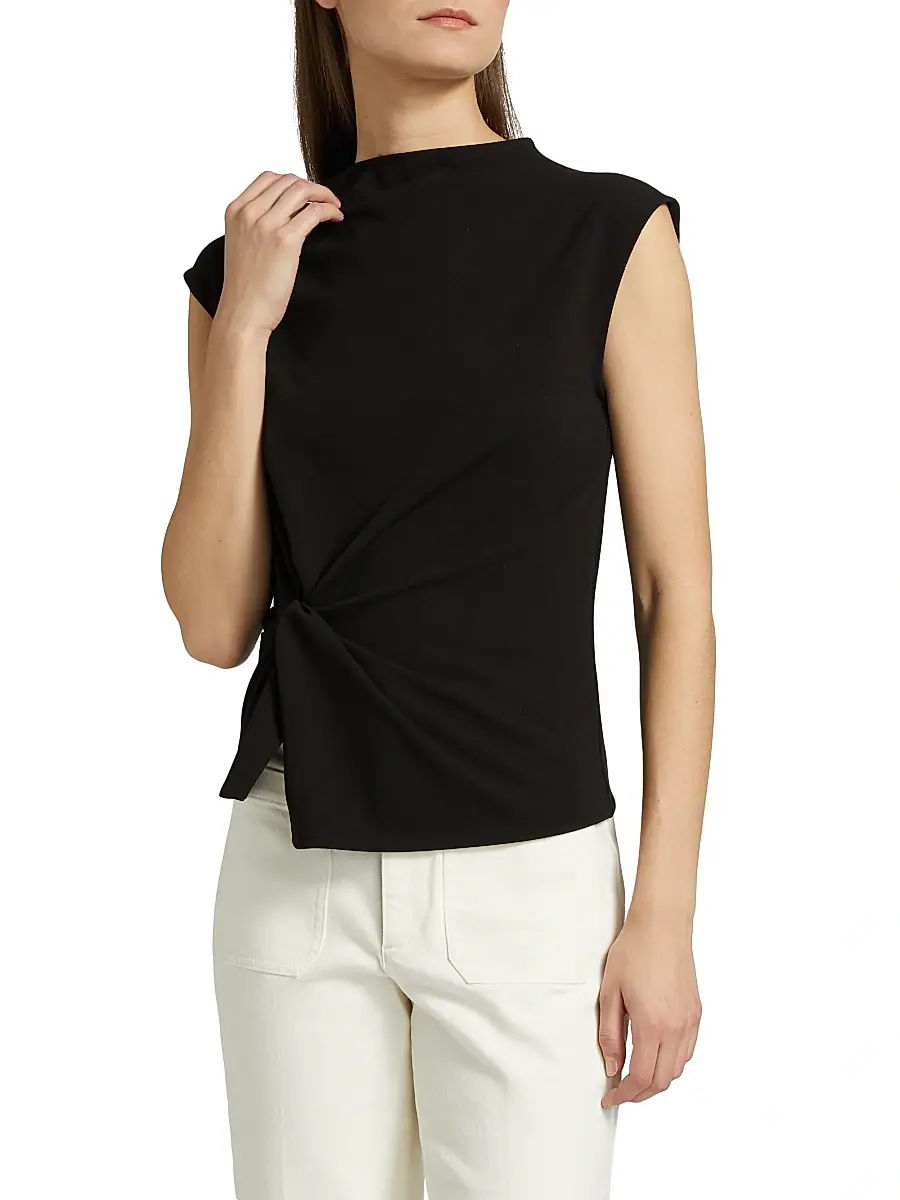 TANYA TAYLOR Women's Robin Knot Cap-Sleeve Blouse | Thumbnail 3 TANYA TAYLOR Women's Robin Knot Cap-Sleeve Blouse | Thumbnail 3