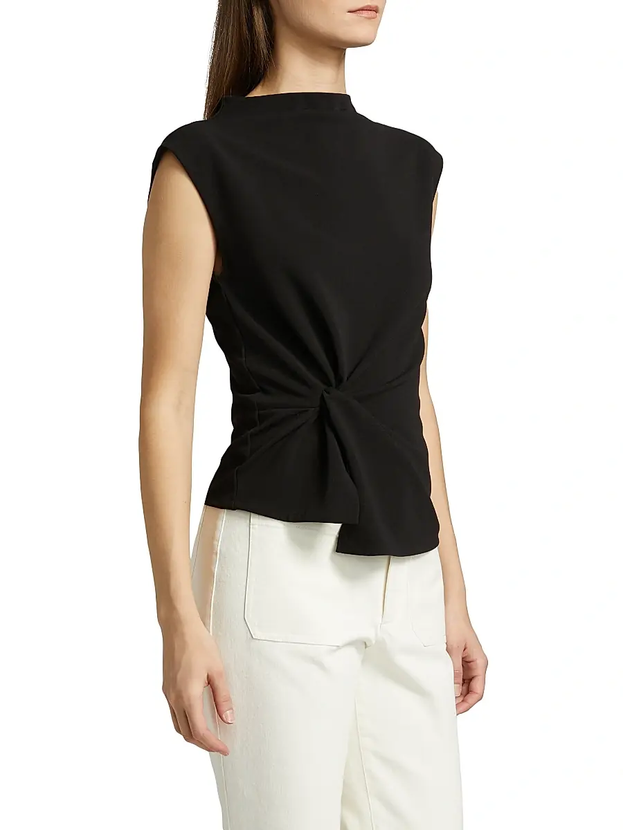 TANYA TAYLOR Women's Robin Knot Cap-Sleeve Blouse | Thumbnail 4 TANYA TAYLOR Women's Robin Knot Cap-Sleeve Blouse | Thumbnail 4