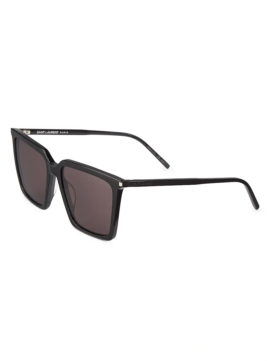 Saint Laurent Women's Corner Angle 56MM Square Sunglasses - Shiny Black | Image 1 Saint Laurent Women's Corner Angle 56MM Square Sunglasses - Shiny Black | Image 1