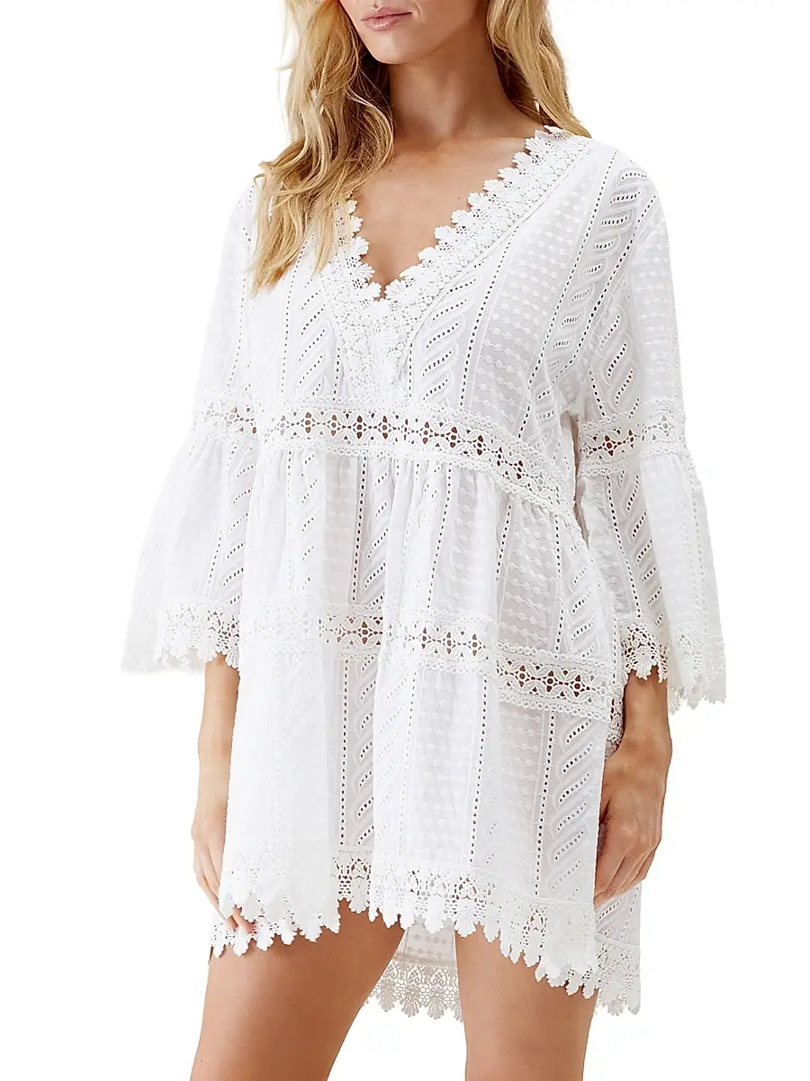 Melissa Odabash Women's Victoria Broderie Anglaise Tiered Minidress | Thumbnail 3 Melissa Odabash Women's Victoria Broderie Anglaise Tiered Minidress | Thumbnail 3
