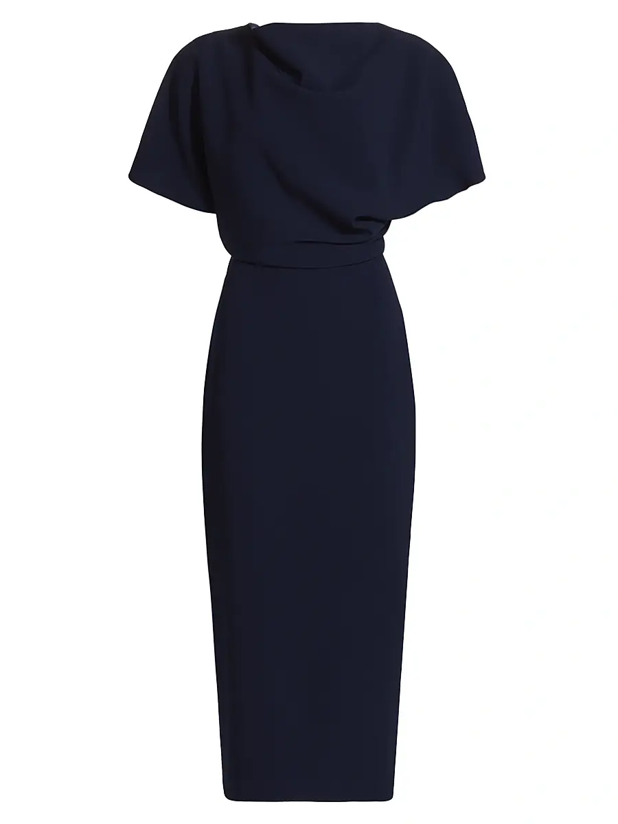 Amsale Women's Draped Crêpe Cocktail Dress - Navy | Image 1 Amsale Women's Draped Crêpe Cocktail Dress - Navy | Image 1