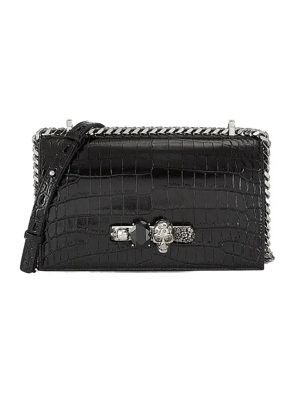 Women's Jewelled Satchel In Leather - Black Women's Jewelled Satchel In Leather - Black