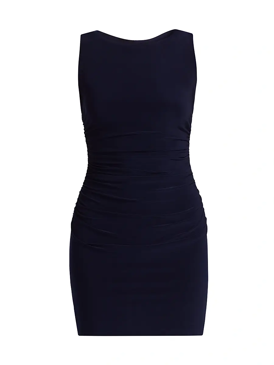 Norma Kamali Women's Shirred Round Neck Minidress - True Navy | Image 1 Norma Kamali Women's Shirred Round Neck Minidress - True Navy | Image 1