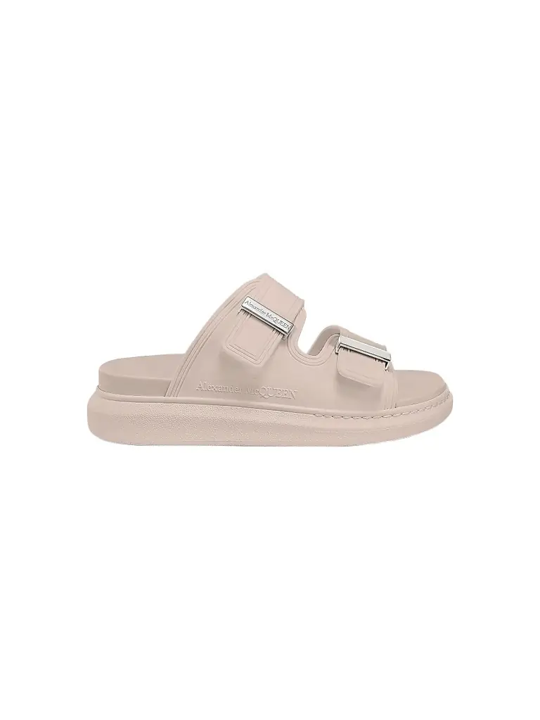McQueen Women's Two-Band Rubber Slides - Pink Sandals | Image 1 McQueen Women's Two-Band Rubber Slides - Pink Sandals | Image 1