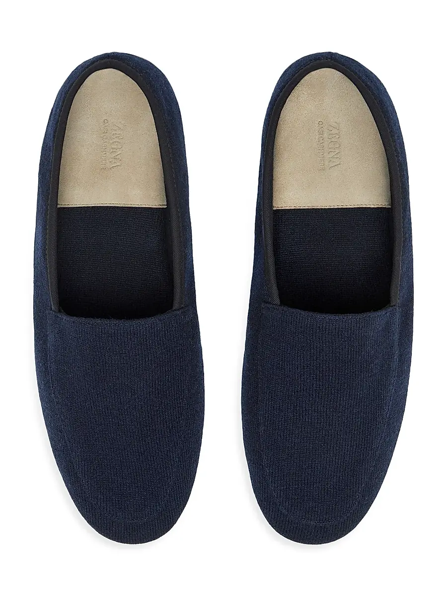 ZEGNA Men's Cashmere Slippers - Navy Blue | Thumbnail 4 ZEGNA Men's Cashmere Slippers - Navy Blue | Thumbnail 4