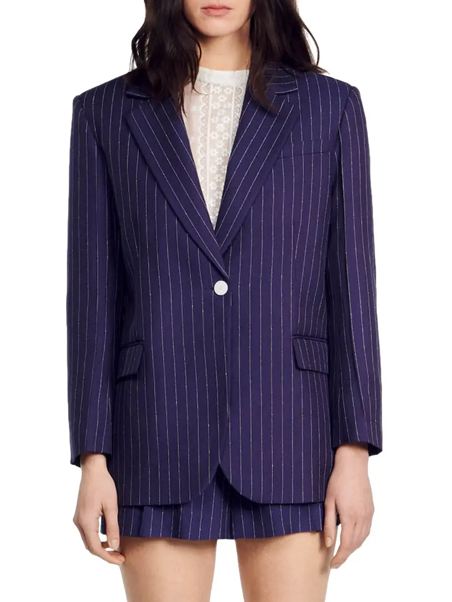 Sandro Women's Striped Suit Jacket - Deep Blue | Thumbnail 3 Sandro Women's Striped Suit Jacket - Deep Blue | Thumbnail 3