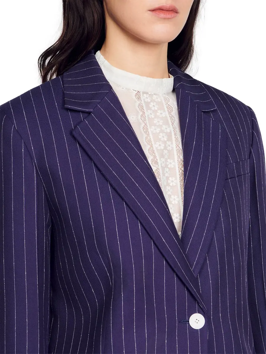 Sandro Women's Striped Suit Jacket - Deep Blue | Thumbnail 4 Sandro Women's Striped Suit Jacket - Deep Blue | Thumbnail 4