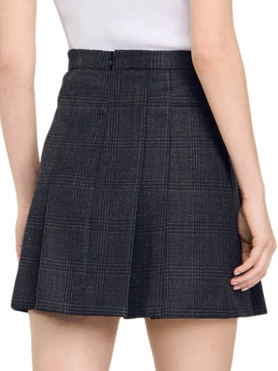 Sandro Women's Short Checked Pleated Skirt - Dark Grey | Thumbnail 4 Sandro Women's Short Checked Pleated Skirt - Dark Grey | Thumbnail 4
