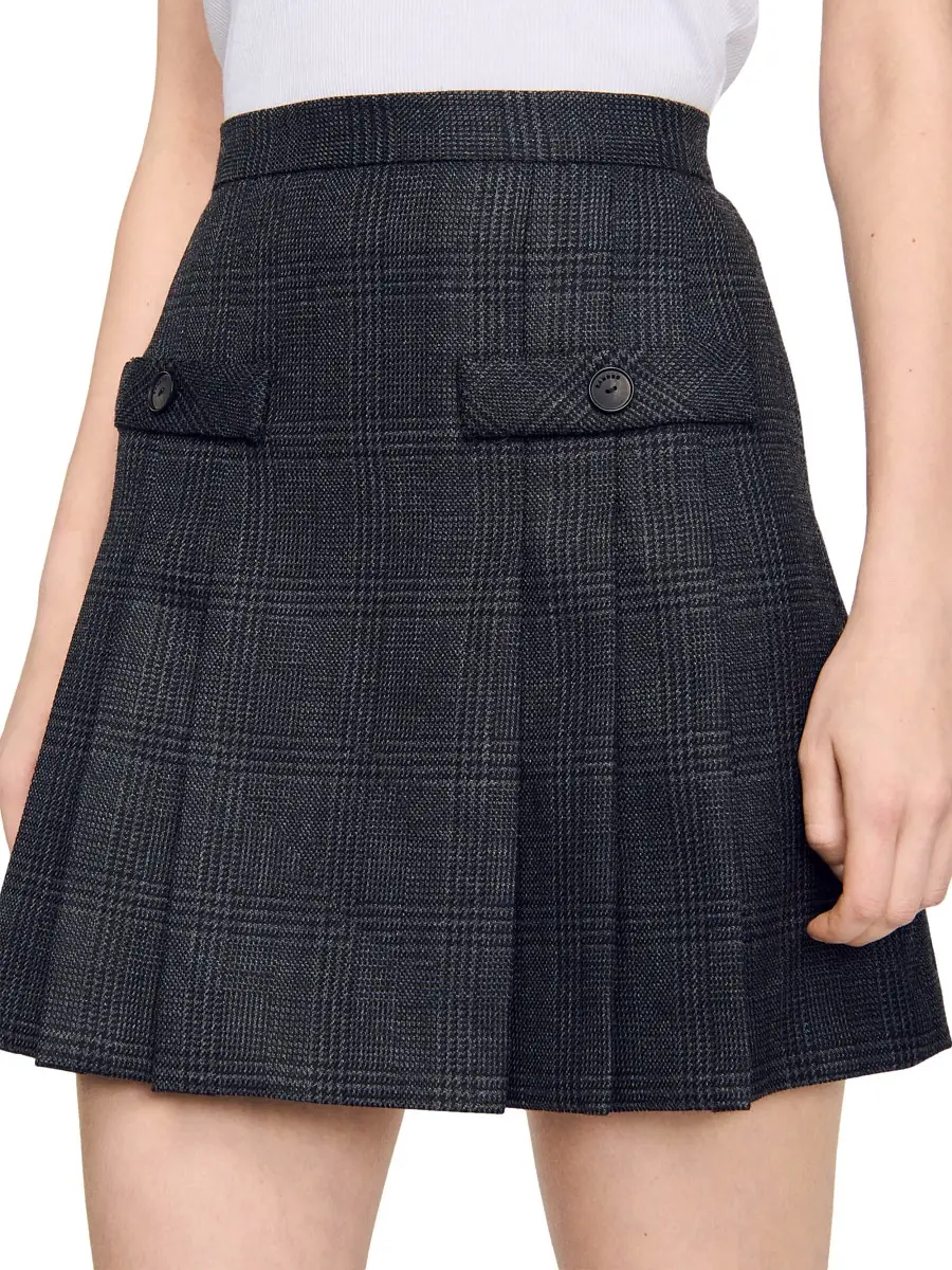 Sandro Women's Short Checked Pleated Skirt - Dark Grey | Thumbnail 5 Sandro Women's Short Checked Pleated Skirt - Dark Grey | Thumbnail 5
