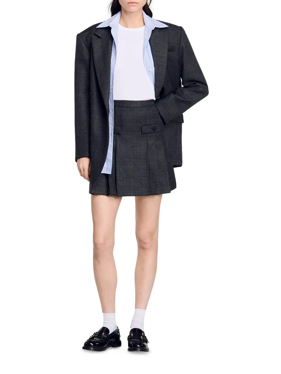 Sandro Women's Short Checked Pleated Skirt - Dark Grey | Thumbnail 6 Sandro Women's Short Checked Pleated Skirt - Dark Grey | Thumbnail 6