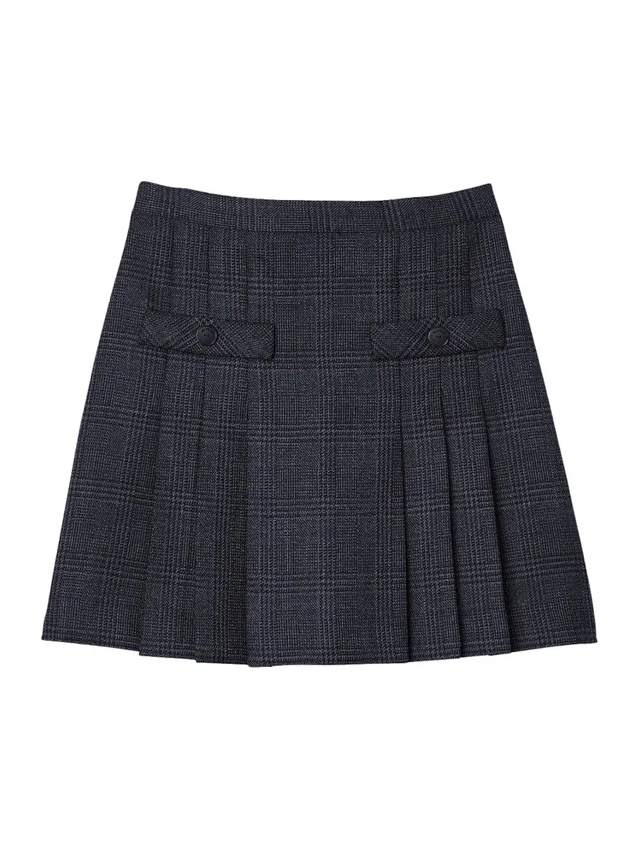 Sandro Women's Short Checked Pleated Skirt - Dark Grey | Thumbnail 7 Sandro Women's Short Checked Pleated Skirt - Dark Grey | Thumbnail 7
