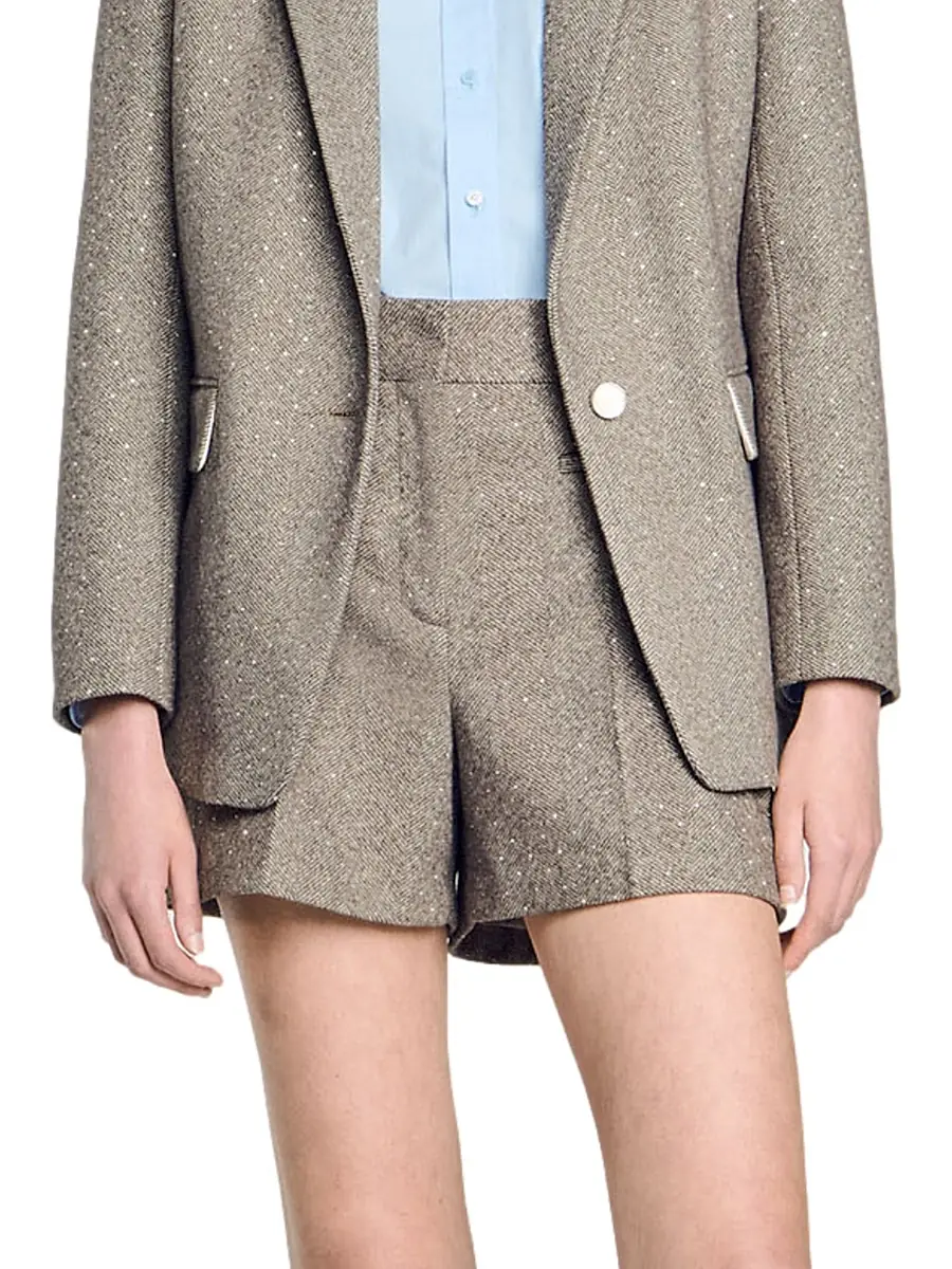 Sandro Women's Herringbone Shorts with Rhinestones - Beige | Thumbnail 4 Sandro Women's Herringbone Shorts with Rhinestones - Beige | Thumbnail 4