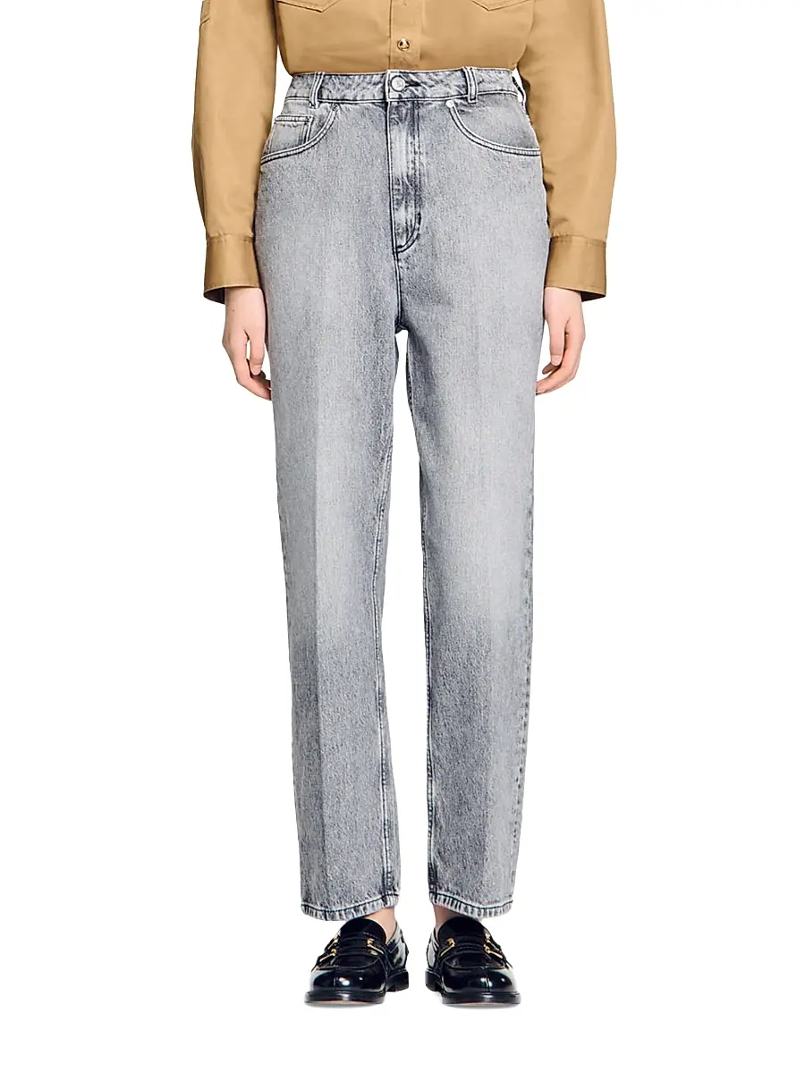 Sandro Women's Low-Waisted Straight-Leg Jeans - Grey | Thumbnail 2 Sandro Women's Low-Waisted Straight-Leg Jeans - Grey | Thumbnail 2