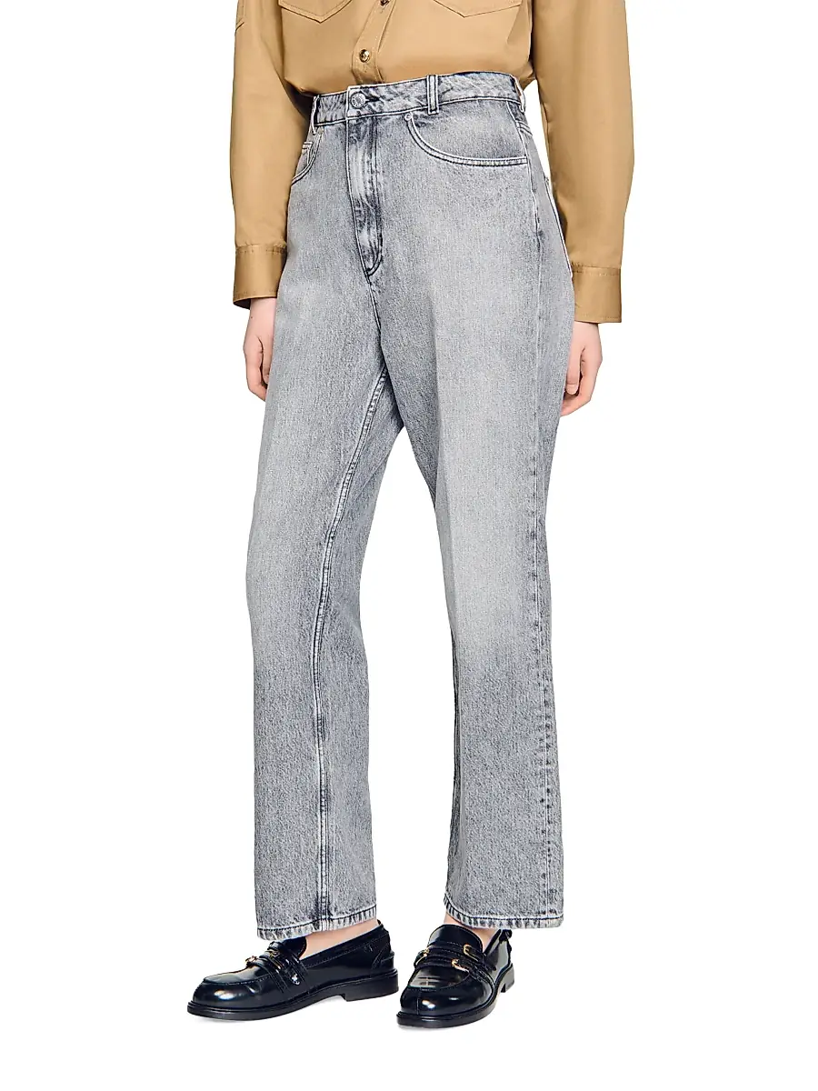 Sandro Women's Low-Waisted Straight-Leg Jeans - Grey | Thumbnail 3 Sandro Women's Low-Waisted Straight-Leg Jeans - Grey | Thumbnail 3