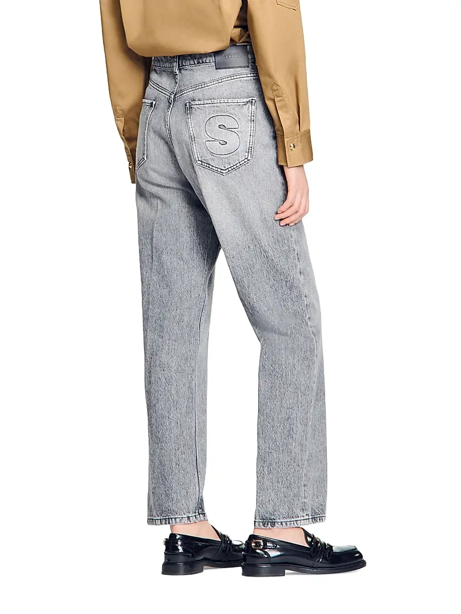 Sandro Women's Low-Waisted Straight-Leg Jeans - Grey | Thumbnail 4 Sandro Women's Low-Waisted Straight-Leg Jeans - Grey | Thumbnail 4