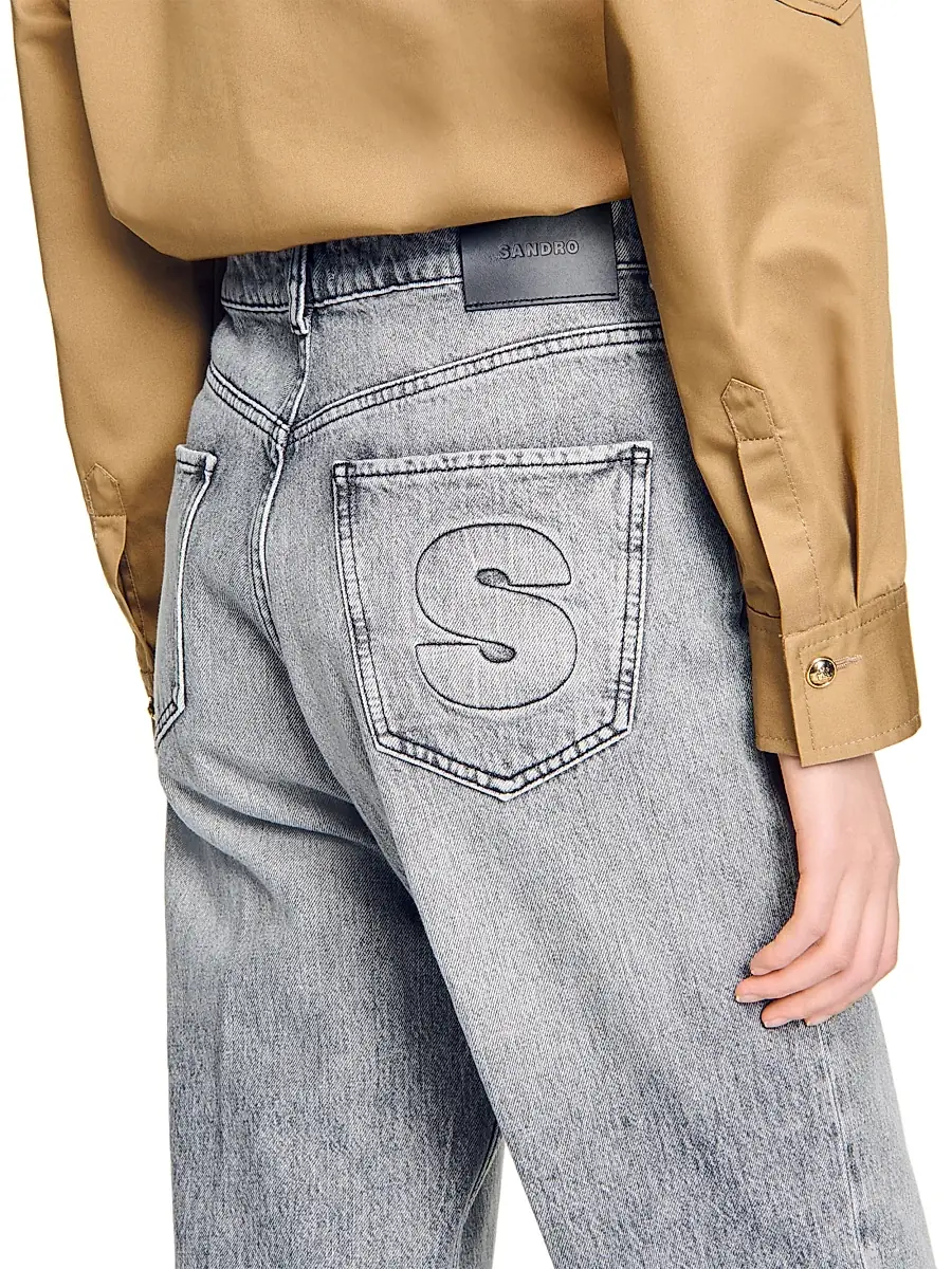 Sandro Women's Low-Waisted Straight-Leg Jeans - Grey | Thumbnail 5 Sandro Women's Low-Waisted Straight-Leg Jeans - Grey | Thumbnail 5