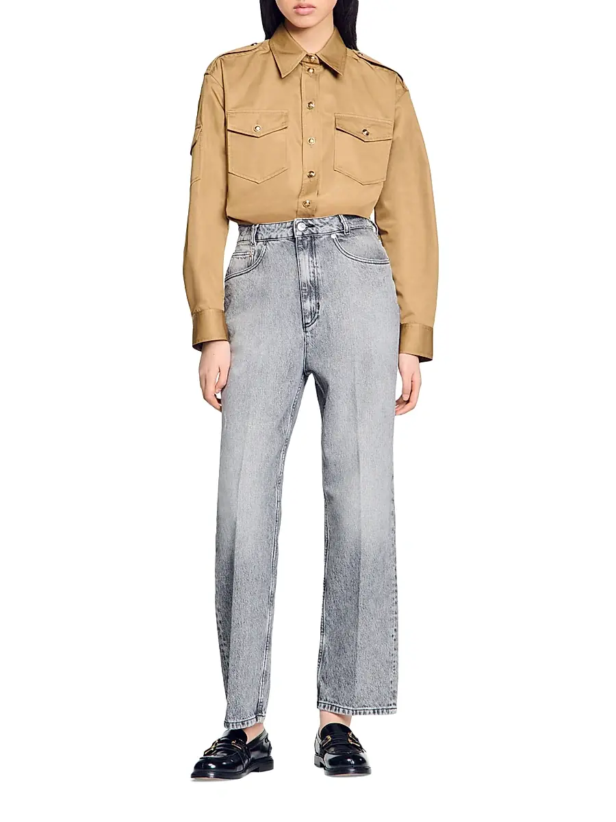 Sandro Women's Low-Waisted Straight-Leg Jeans - Grey | Thumbnail 6 Sandro Women's Low-Waisted Straight-Leg Jeans - Grey | Thumbnail 6
