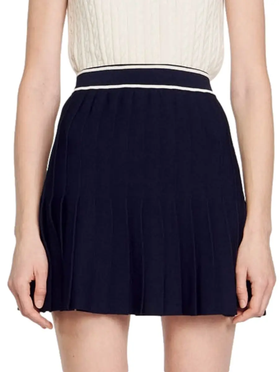 Sandro Women's Short Pleated Skirt - Deep Blue | Image 1 Sandro Women's Short Pleated Skirt - Deep Blue | Image 1