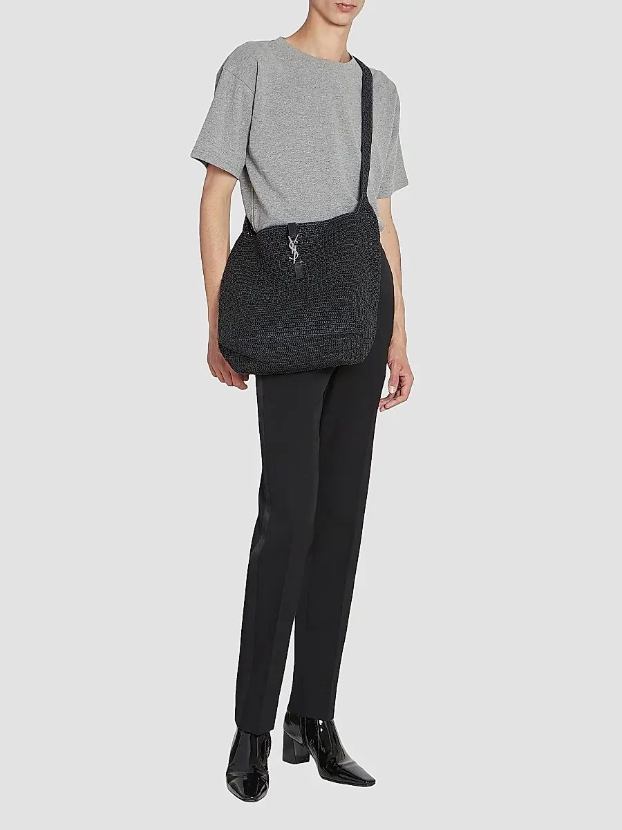 Saint Laurent Women's Le 5 à 7 Medium Tote in Raffia Crochet - Black | Thumbnail 2 Saint Laurent Women's Le 5 à 7 Medium Tote in Raffia Crochet - Black | Thumbnail 2