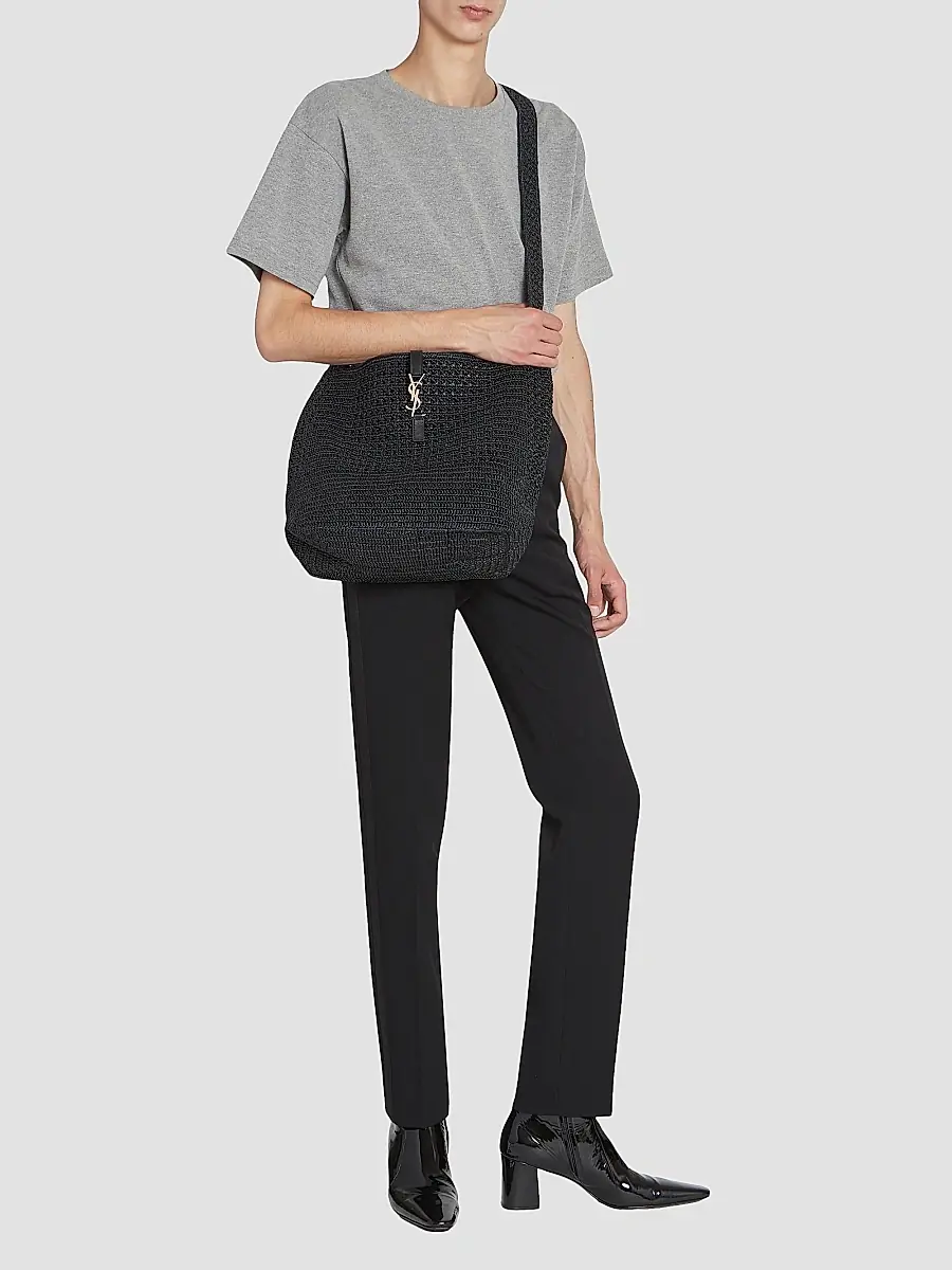 Saint Laurent Women's Le 5 à 7 Medium Tote in Raffia Crochet - Black | Thumbnail 3 Saint Laurent Women's Le 5 à 7 Medium Tote in Raffia Crochet - Black | Thumbnail 3