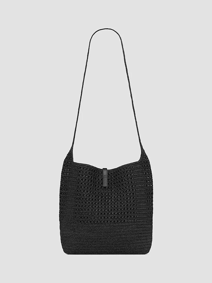 Saint Laurent Women's Le 5 à 7 Medium Tote in Raffia Crochet - Black | Thumbnail 6 Saint Laurent Women's Le 5 à 7 Medium Tote in Raffia Crochet - Black | Thumbnail 6