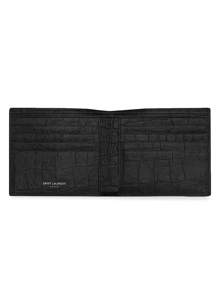 Saint Laurent Men's Croc-Embossed Monogram Leather Wallet - Black | Thumbnail 3 Saint Laurent Men's Croc-Embossed Monogram Leather Wallet - Black | Thumbnail 3