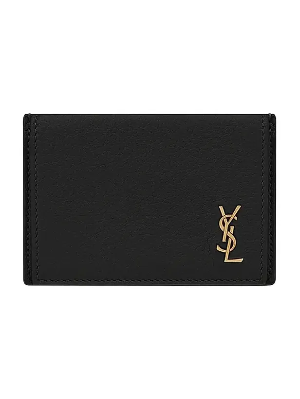Saint Laurent Women's Tiny Cassandre Card Case in Grained Leather - Black