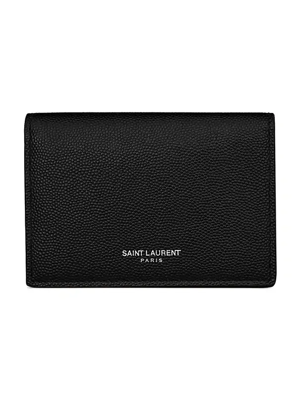 Men's Business Card Holder with Flap in Grain De Poudre-Embossed Leather