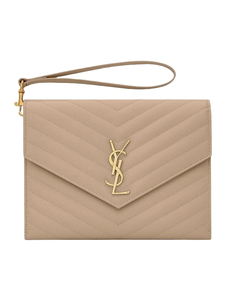 Women's Cassandre Matelasse Flap Pouch in Quilted Grain De Poudre Embossed Leather Women's Cassandre Matelasse Flap Pouch in Quilted Grain De Poudre Embossed Leather