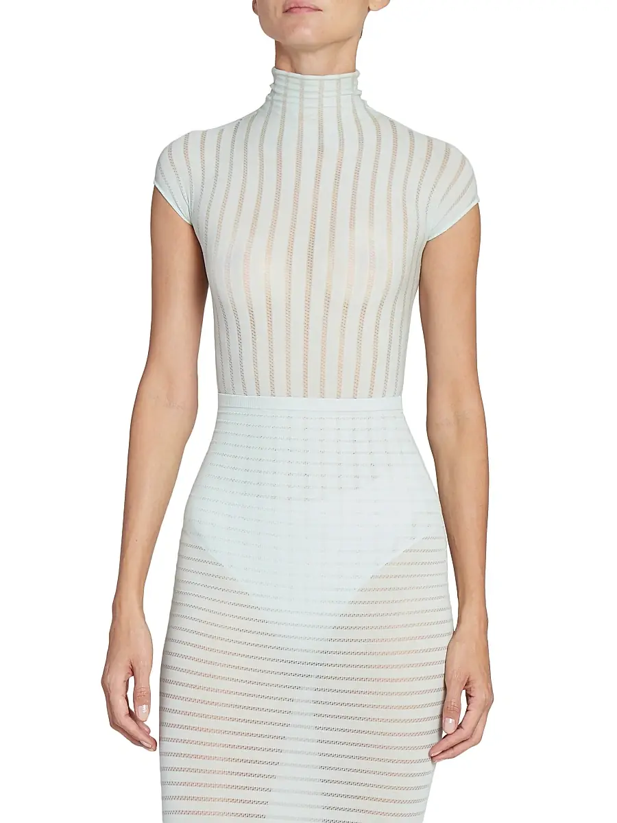 Alaïa Women's Stripe T-Shirt Bodysuit - Menthe | Thumbnail 3 Alaïa Women's Stripe T-Shirt Bodysuit - Menthe | Thumbnail 3