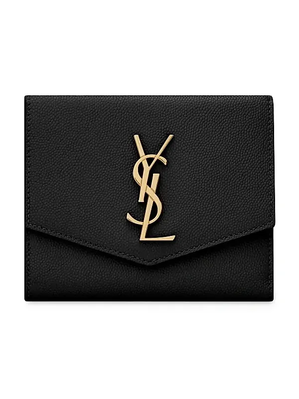 Saint Laurent Women's Uptown Compact Wallet in Grain De Poudre Embossed Leather
