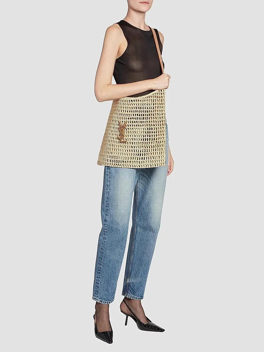 Saint Laurent Women's Oxalis in Raffia Crochet and Vegetable-Tanned Leather - Natural | Thumbnail 2