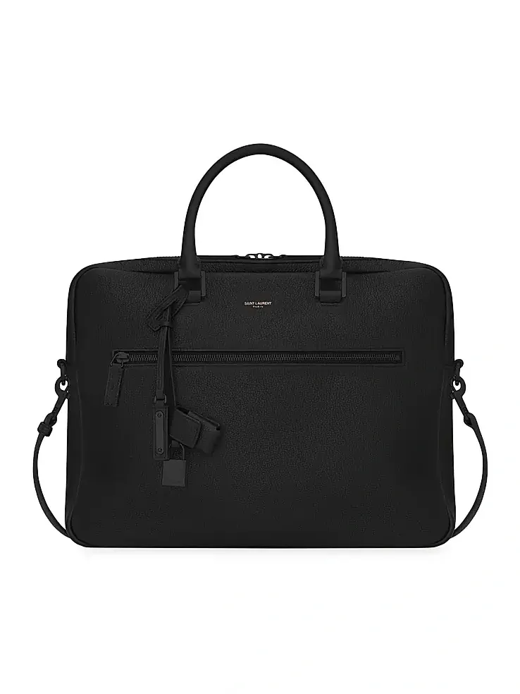 Saint Laurent Men's Sac De Jour Briefcase In Grained Leather - Black