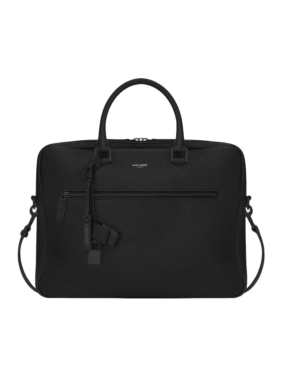 Saint Laurent Men's Sac De Jour Briefcase In Grained Leather - Black