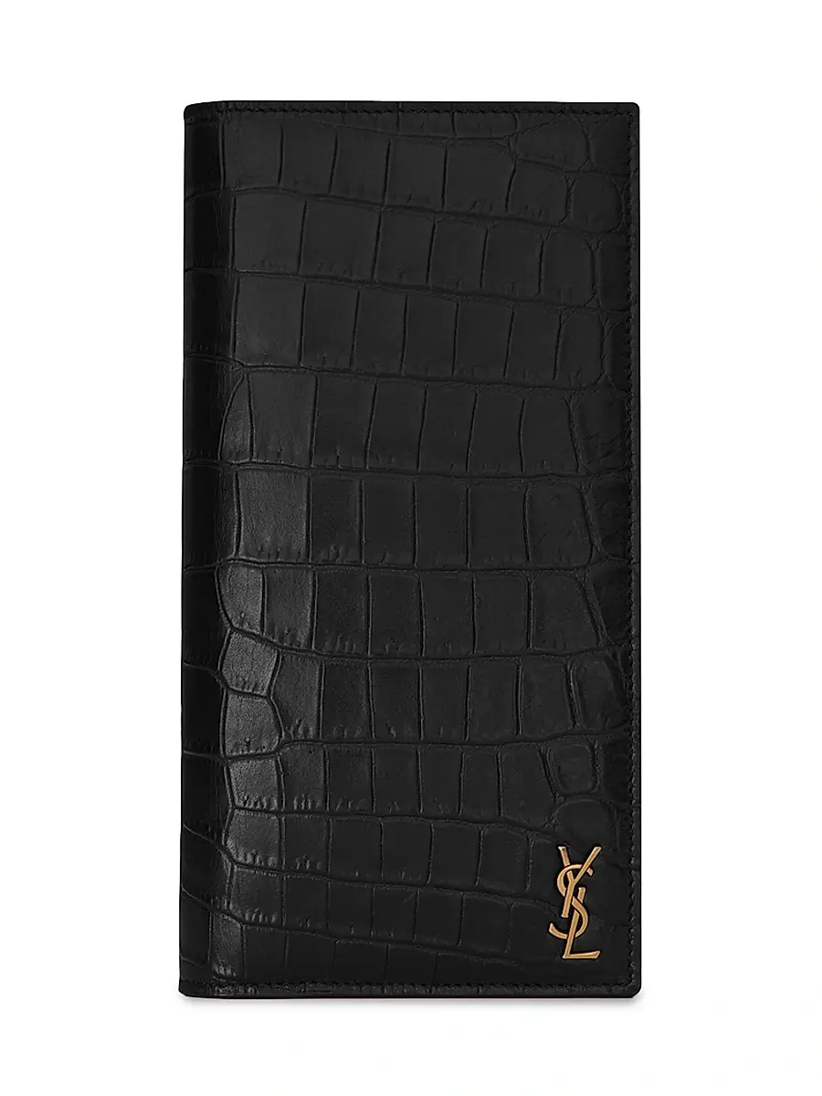 Saint Laurent Men's Tiny Cassandre Continental Wallet In Crocodile Embossed Matte Leather - Black | Image 1 Saint Laurent Men's Tiny Cassandre Continental Wallet In Crocodile Embossed Matte Leather - Black | Image 1