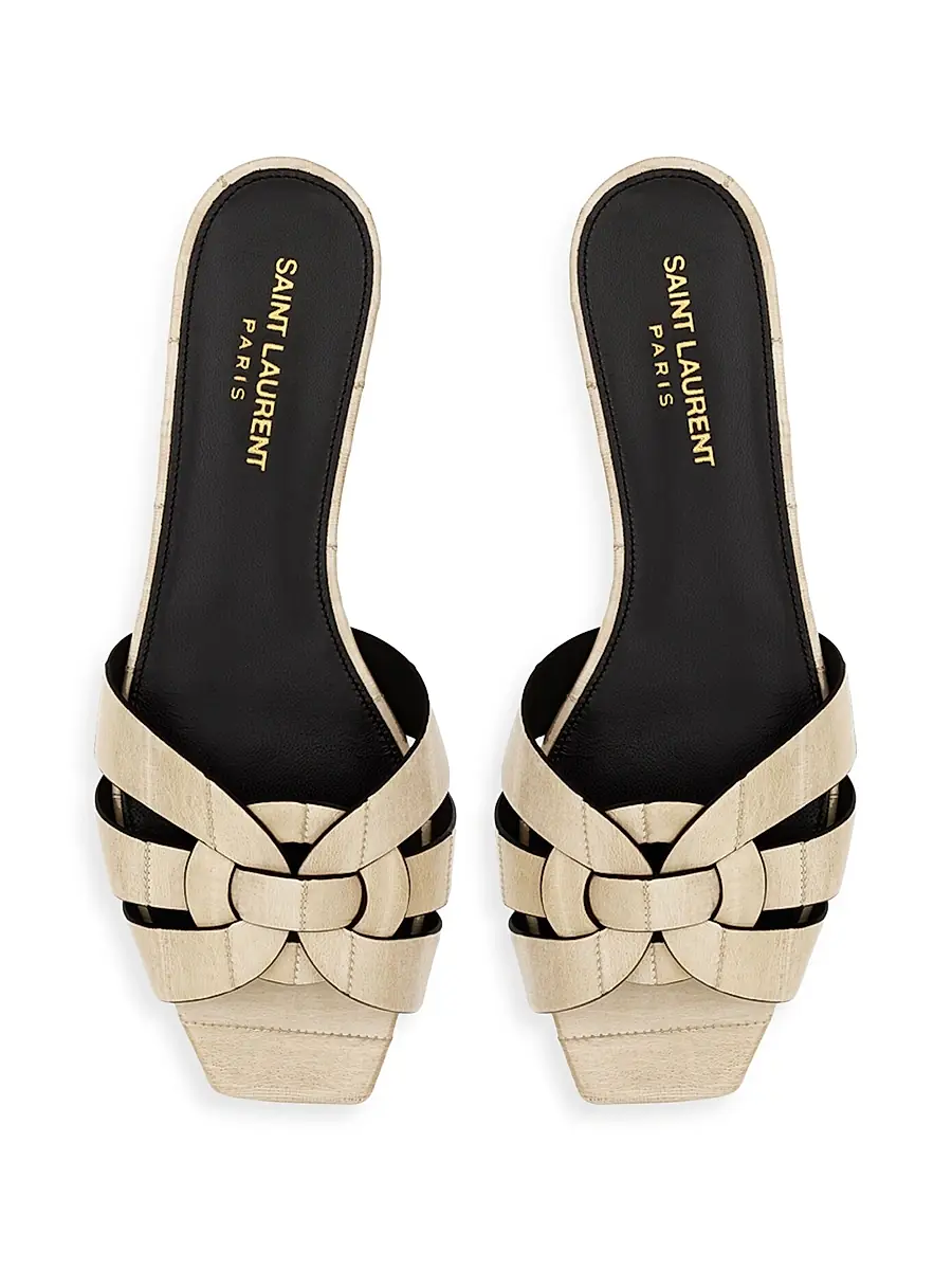 Saint Laurent Women's Tribute Mules in Eel - Ivory | Thumbnail 3