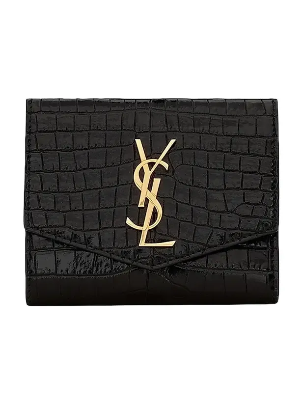 Saint Laurent Women's Uptown Compact Wallet In Crocodile-embossed Shiny Leather