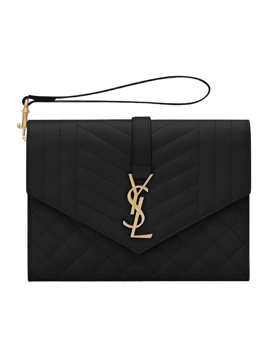 Women's Envelope Flap Pouch In Mix Matelassé Grain De Poudre Embossed Leather Women's Envelope Flap Pouch In Mix Matelassé Grain De Poudre Embossed Leather