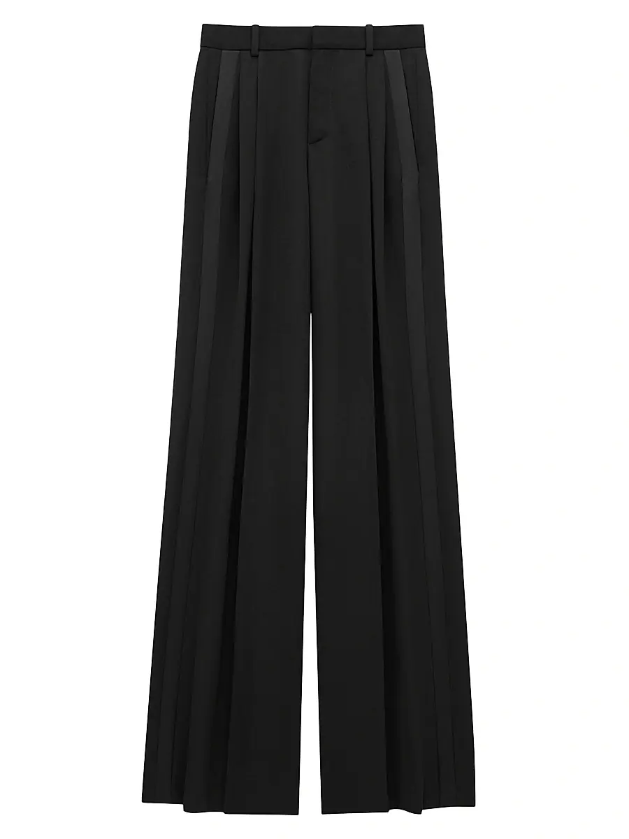 Saint Laurent Women's Tuxedo Pants in Grain De Poudre - Black | Image 1 Saint Laurent Women's Tuxedo Pants in Grain De Poudre - Black | Image 1