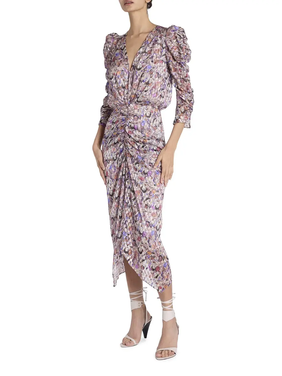 Isabel Marant Women's Nemil Gathered Silk-Blend Midi-Dress - Ecru | Thumbnail 2 Isabel Marant Women's Nemil Gathered Silk-Blend Midi-Dress - Ecru | Thumbnail 2