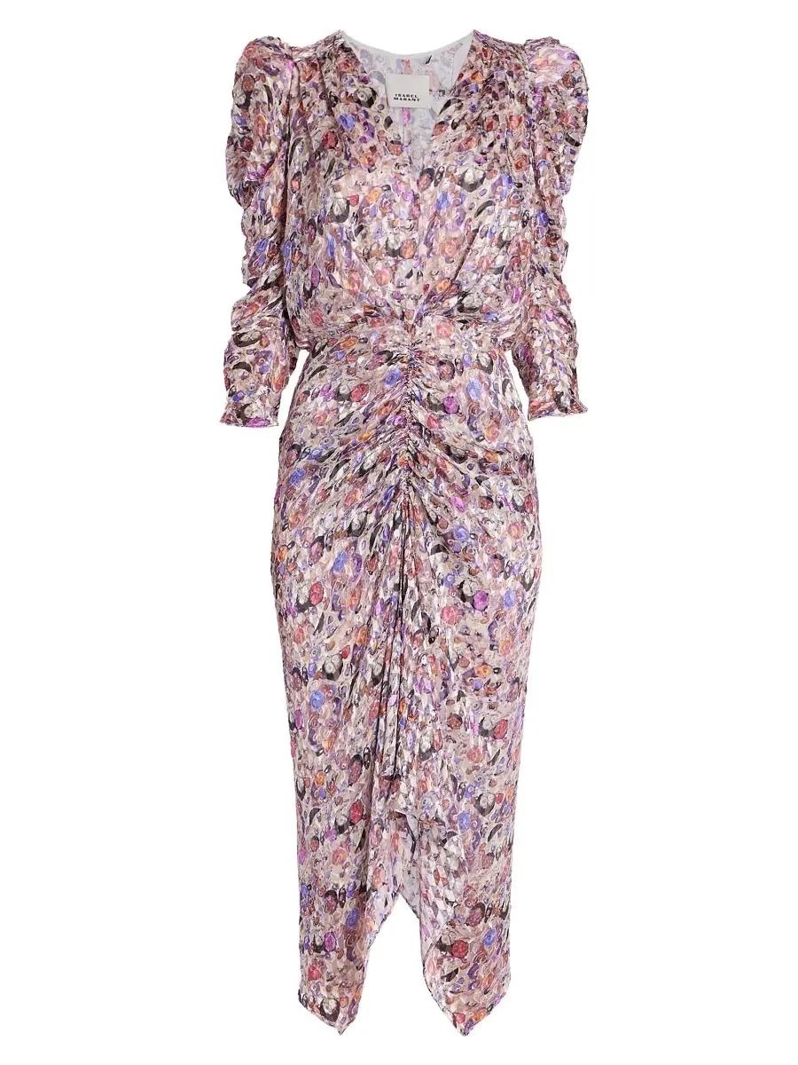 Isabel Marant Women's Nemil Gathered Silk-Blend Midi-Dress - Ecru | Thumbnail 4 Isabel Marant Women's Nemil Gathered Silk-Blend Midi-Dress - Ecru | Thumbnail 4