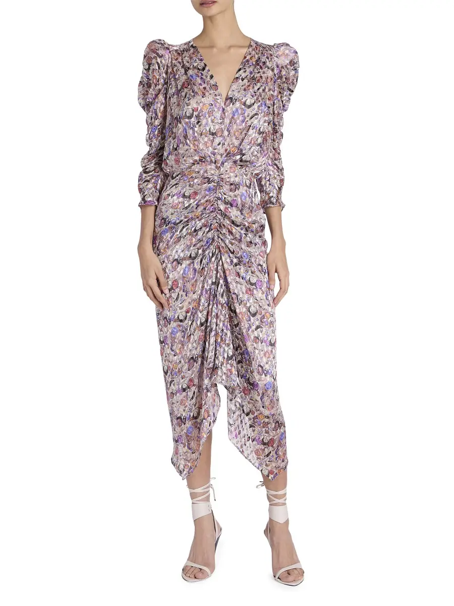 Isabel Marant Women's Nemil Gathered Silk-Blend Midi-Dress - Ecru | Thumbnail 1 Isabel Marant Women's Nemil Gathered Silk-Blend Midi-Dress - Ecru | Thumbnail 1