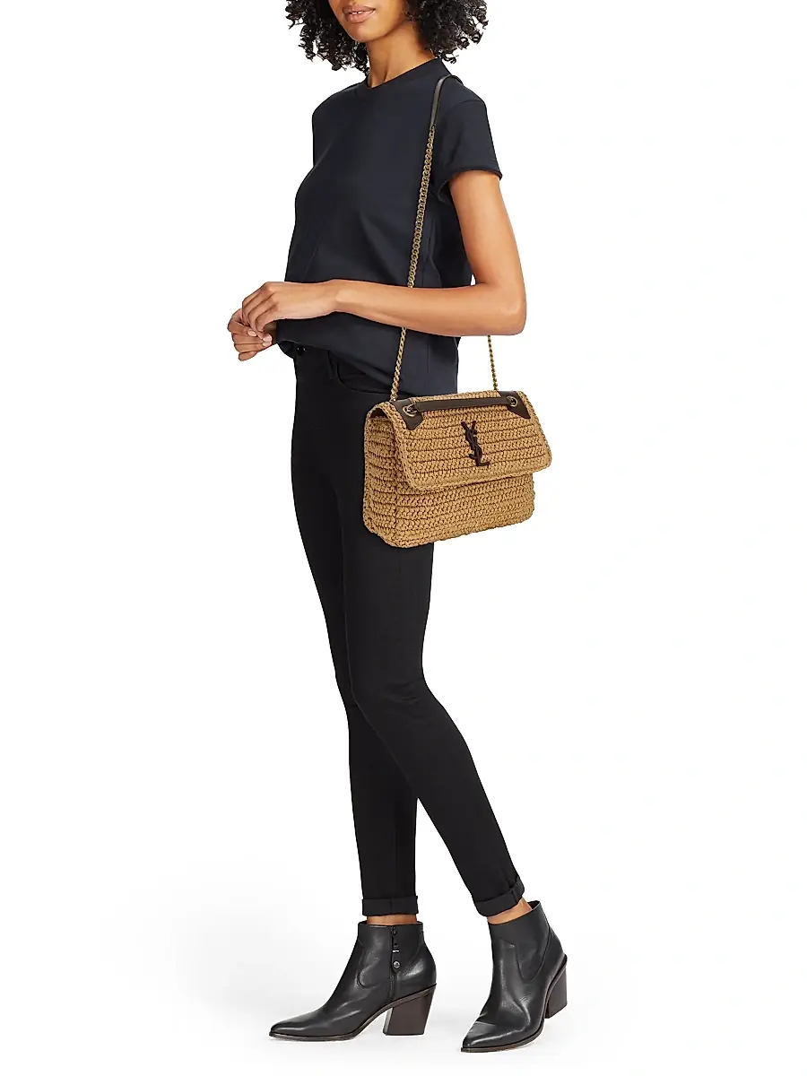 Saint Laurent Women's Niki Chain Bag in Raffia and Leather - Naturel | Thumbnail 2 Saint Laurent Women's Niki Chain Bag in Raffia and Leather - Naturel | Thumbnail 2