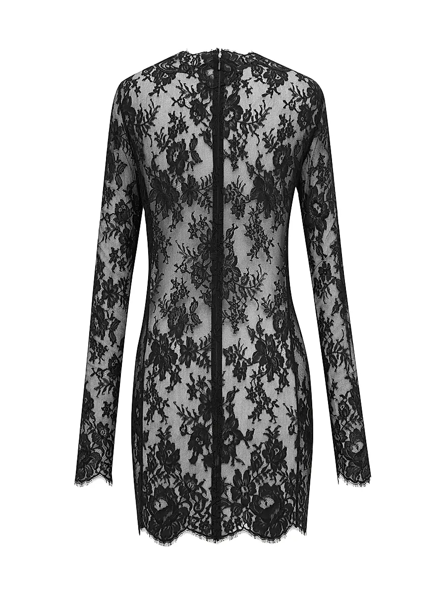 Saint Laurent Women's Long-Sleeve Dress in Chantilly Lace - Black | Thumbnail 2 Saint Laurent Women's Long-Sleeve Dress in Chantilly Lace - Black | Thumbnail 2